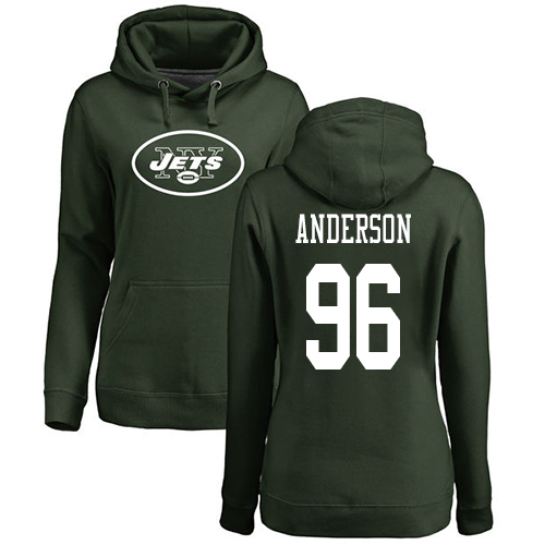 New York Jets Green Women Henry Anderson Name and Number Logo NFL Football #96 Pullover Hoodie Sweatshirts->women nfl jersey->Women Jersey